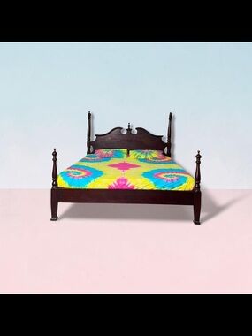 Vibrant Tie-Dye Cotton Duvet Cover Set - Yellow & Pink